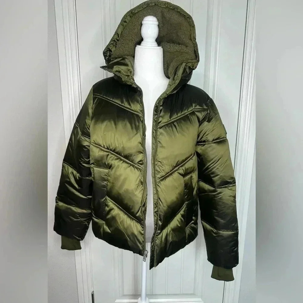 NWT UGG Women's Ronney Cropped Puffer Jacket, Burnt Olive, Size: Small